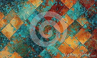 abstract featuring diamond pattern with alternating blue and orange squares, creating vibrant and dynamic Stock Photo