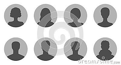 Abstract female and male portraits. Set of woman and man face silhouettes suitable for anonymous profiles, avatars Vector Illustration