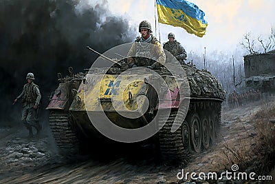 abstract fictional oil painting, Russian-Ukrainian war, Generative AI Stock Photo