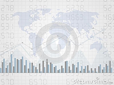 Abstract financial chart with uptrend line graph on number and world map. Candle stick graph of investment trading on world map. Vector Illustration