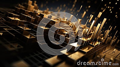 Abstract Financial Growth Bars in Gold Tones. Digital abstract image representing financial growth and data analysis Stock Photo