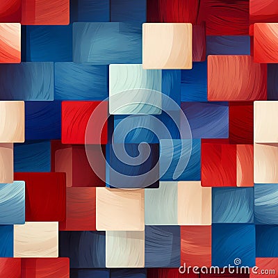 Abstract Fine Art: Red, White, And Blue Square Pattern With Surreal Touch Stock Photo