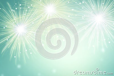 Abstract fireworks on green background. Celebration festival wallpaper. Stock Photo