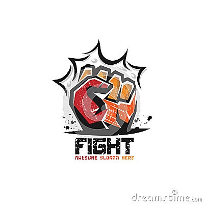 Abstract fist logo in grunge style,strength logo,fight concept logo,emblems,protest,human,victory,vector template in white Vector Illustration