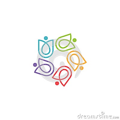 Abstract five Human people flower logo full color Vector Illustration