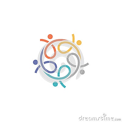 Abstract five Human people logo circle full color Vector Illustration