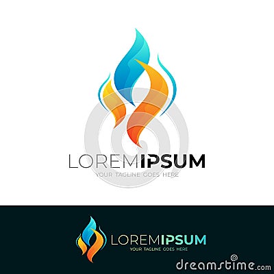 Abstract flame logo with business icons, fire design template Vector Illustration