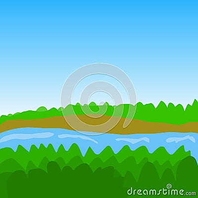 green shrubs and streams grassland with blue sky Stock Photo