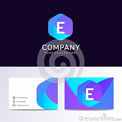 Abstract flat E letter logo iconic sign with company business ca Vector Illustration
