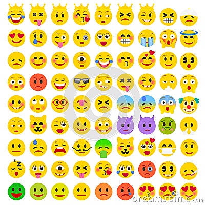 Abstract Flat Funny Set of Emoticons. Set of Emoji Vector Illustration