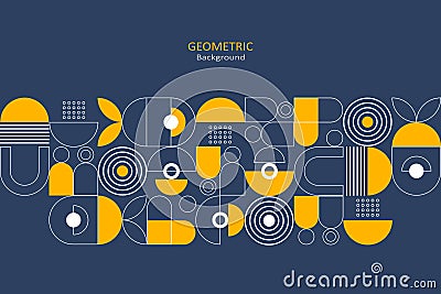 Abstract flat geometric background, template design with the simple shape of circles, dots, and line art. Landing page design. Vector Illustration