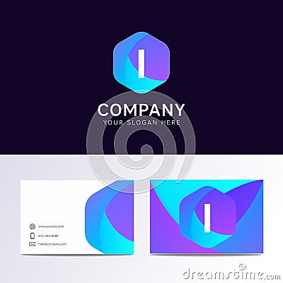 Abstract flat I letter logo iconic sign with company business ca Vector Illustration