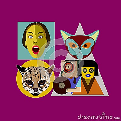 Abstract flat style background people-cat-crimson Vector Illustration