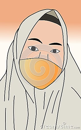 Abstract flat woman use headscarf with masker Stock Photo
