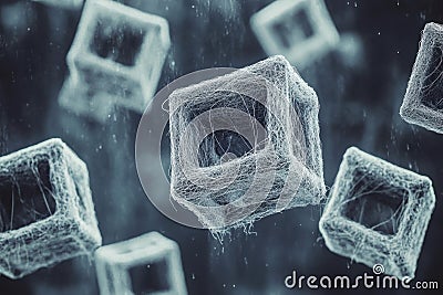 Abstract Floating Cubes with Intricate Pattern in Dimensional Space Stock Photo