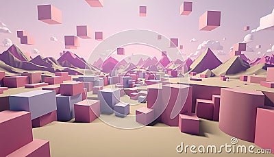 Abstract floating cubes scene, surreal 3D art, Stock Photo, Generative AI Stock Photo