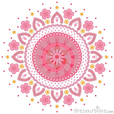 Abstract floral cherry blossom round mandala. Asia and japan sakura flower Vector Illustration