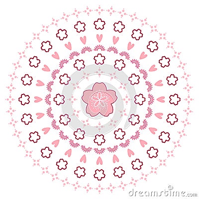 Abstract floral cherry blossom round mandala. Asia and japan sakura flower Vector Illustration