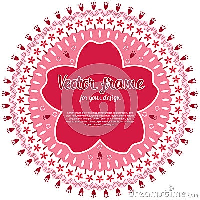 Abstract floral cherry blossom round wreath. Asia and japan sakura flower. Vector Illustration