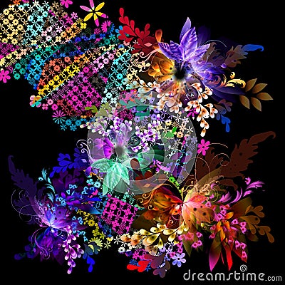 abstract floral colorful silk scarf design Stock Photo