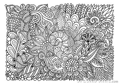 Abstract floral lineart for background and adult coloring book page. Vector illustration Vector Illustration