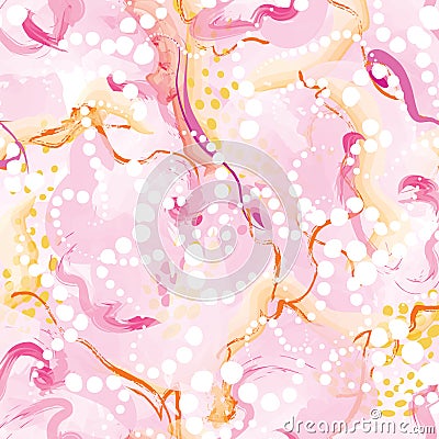 Abstract floral pattern with dots and watercolor drawn seamless texture. Stylish abstract vector flourish background. Chaotic Stock Photo