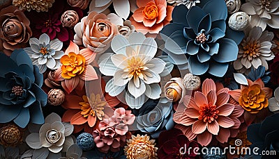 Abstract floral pattern in multi colored petals, a modern nature wallpaper generated by AI Stock Photo