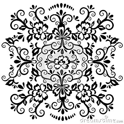 Abstract floral pattern, vector wicker ornament. Black ornate tracery in eastern style with a lot of curls and many details, arabe Vector Illustration