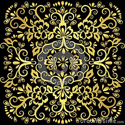 Abstract floral pattern, vector wicker ornament. Gold ornate tracery in eastern style with a lot of curls, arabesque, decor elemen Vector Illustration