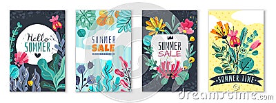 Abstract floral posters. Spring summer flower garden banner cover card invitation flyer brochure flowers wallpaper Vector Illustration