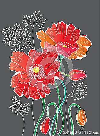 Abstract floral red poppy background Vector Illustration