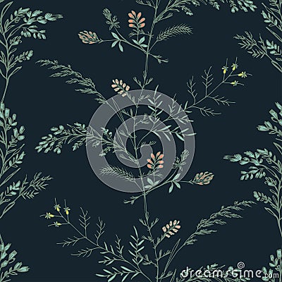 Abstract floral seamless pattern on dark background Cartoon Illustration