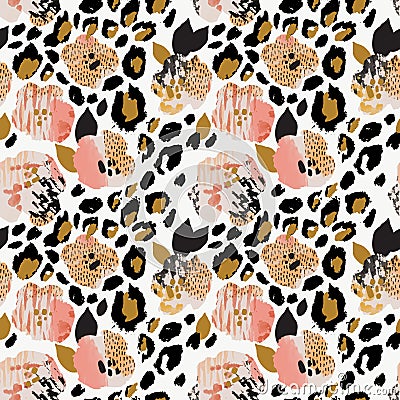 Abstract floral seamless pattern: flowers with zebra stripes, leopard skin print Stock Photo