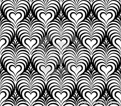 Abstract floral seamless pattern with love heart shapes Stock Photo