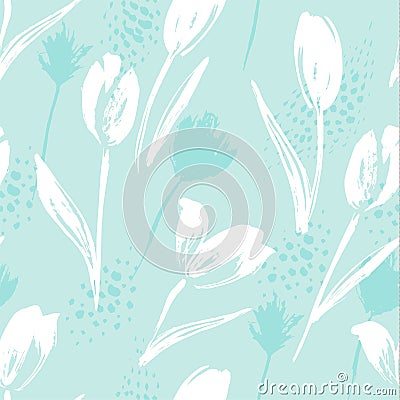 Abstract floral seamless pattern tulips .Trendy hand drawn textures. Vector Illustration