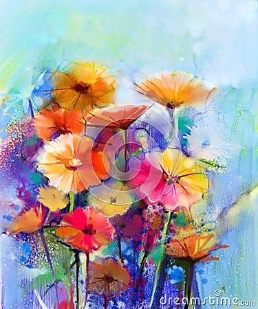 Abstract floral watercolor painting Stock Photo