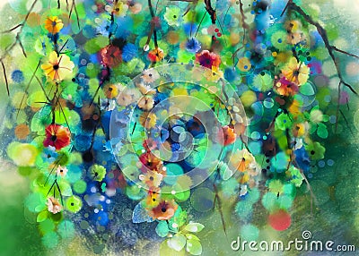 Abstract floral watercolor painting Stock Photo