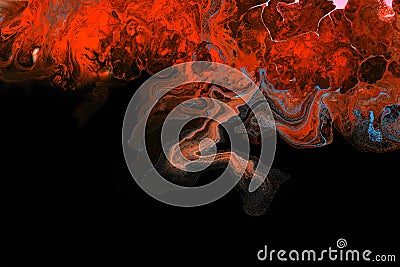 Abstract flow acrylic and watercolor pour smear blot painting. Color horizontal texture background Stock Photo