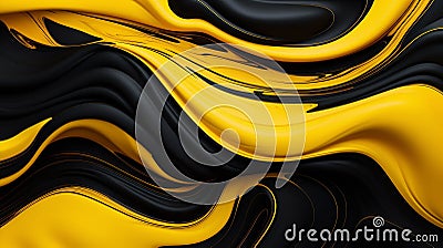 Abstract Flow: Dynamic Black and Yellow Swirls. Generative ai Cartoon Illustration