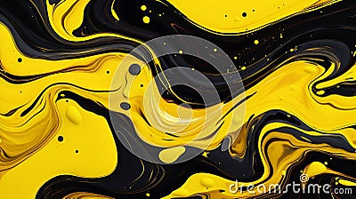 Abstract Flow: Dynamic Black and Yellow Swirls. Generative ai Cartoon Illustration