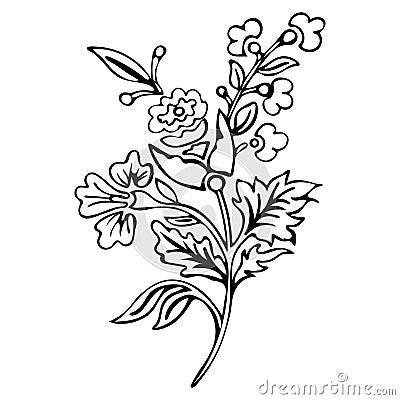 Abstract flower, fantasy blossom, coloring pictures, monochrome sketch, doodle plants, black and white vector Vector Illustration