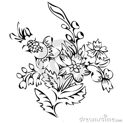 Abstract flower, fantasy blossom, coloring pictures, monochrome sketch, doodle plants, black and white vector Vector Illustration