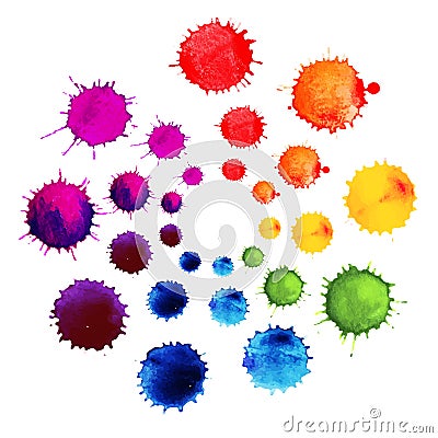 Abstract flower made of watercolor blobs. Colorful abstract vector ink paint splats. Color wheel. Vector Illustration