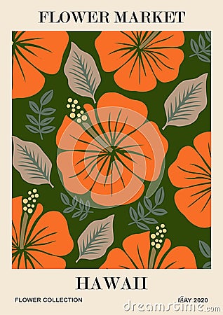 Abstract Flower Market Hawaii poster vector art. Vector Illustration