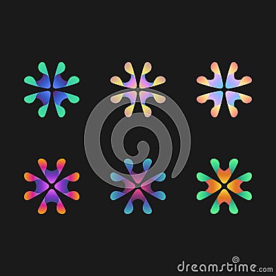 Abstract flower star fireworks colorful symbol set Vector Illustration