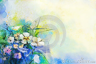 Abstract flower watercolor painting. Hand paint meadow flowers Stock Photo