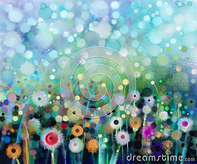 Abstract flowers dandelion, watercolor painting. Stock Photo