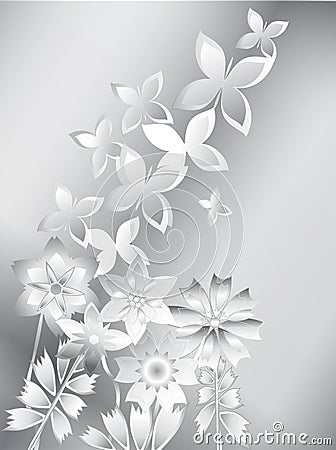 Abstract flowers and flying butterflies Vector Illustration