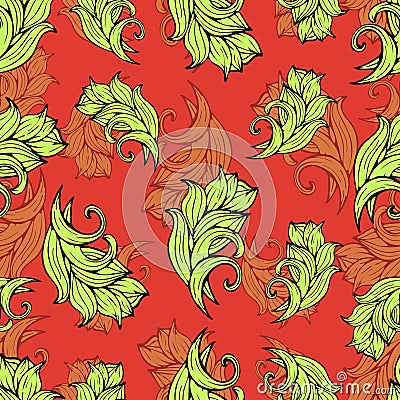 Abstract flowers and plants seamless pattern, vector background. Natural stylized ornament. Hand drawing for design of wallpaper, Vector Illustration