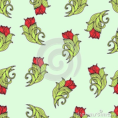 Abstract flowers and plants seamless pattern, vector background. Natural stylized ornament. Hand drawing for design of wallpaper, Vector Illustration